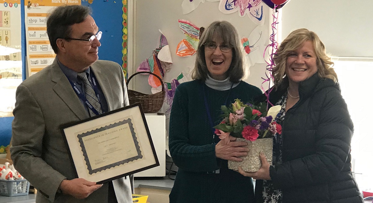 Grinspoon Award Recipient Lori Saylor with Superintendent Michael Sullivan and Assistant Principal Christine Limoges